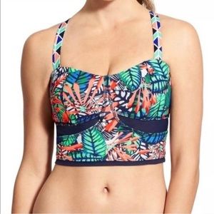 Athleta Hanalei Bralette Bikini Top Navy Blue And Coral‎ Size 32 B/C